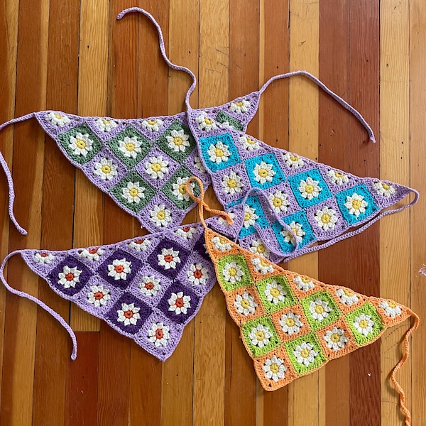 UPDATED Daisy Grandma Square Bandana Häkelanleitung - PDF Download 60er 70er Jahre Vintage Anfänger