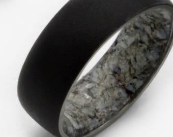 Larimar Ring: Black Titanium Wedding Band, Raw Stone Comfort Fit