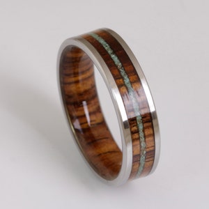 wood wedding band mens wedding ring TURQUOISE ring WOOD ring man jewelry inside wood band