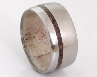 Dinosaur Bone Ring: Titanium Wedding Band with Deer Antler Inlay