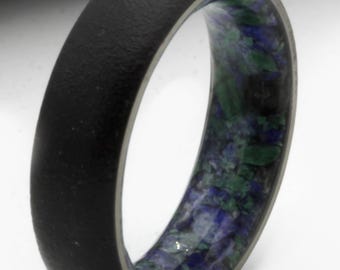 Malachite Lapis Lazuli Ring: Black Titanium Wedding Band
