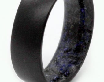 Obsidian Lapis Lazuli Ring: Black Titanium Wedding Band