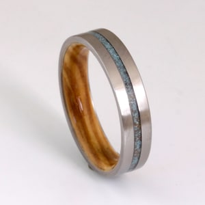 mens wedding band flat band olive ring turquoise wood ring comfort fit size 3 to 16