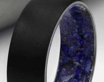 December birthstone ring Lapis Lazuli statement ring 8 mm black Titanium band dome man ring raw gemstone comfort fitting men women s size