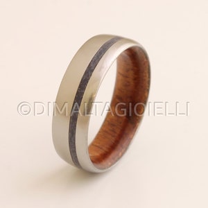 WOOD WEDDING BAND lapis ring with Mahogany Wood titanium wedding band mens wedding ring man jewelry woman ring inside wood band