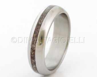 Dinosaur Bone Ring: Titanium Wedding Band with Petrified Fossil