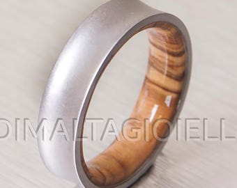 Italian olive wood ring , sandblasted titanium - comfort fit - water resistant - wedding ring . engagement band - customizable