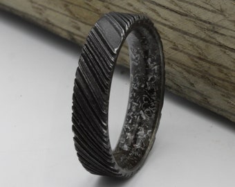 Damascus steel ring meteorite wedding band for men and woman black ring for men flat wedding band engagement unique ring size 3 to 16