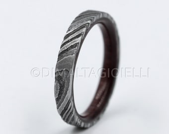 Damascus steel wedding wood ring purple heart ring flat band lined wooden wedding ring comfort fit shine finish