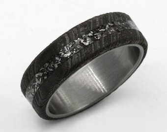 Gibeon Meteorite Wedding Ring: Damascus Steel, Titanium Band