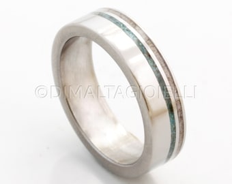 man wedding band antler ring turquoise ring woman wedding ring titanium band with turquoise and antler inlay