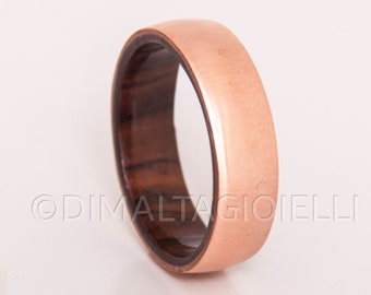 copper wedding band copper wood ring mens wedding band cocobolo ring inside wood band