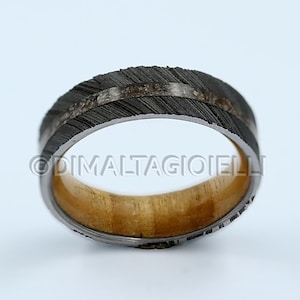 Fossil Dinosaur bone ring Damascus Steel ring wood wedding band ring man woman size black ring man