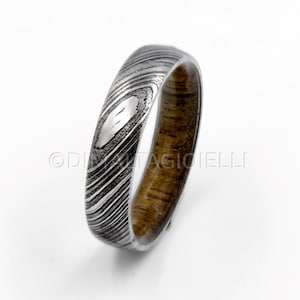 wood ring DAMASCUS steel ring wood wedding band man ring TEAK WOOD ring inside wood band image 1