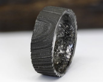 Damascus steel ring meteorite wedding band for men and woman black ring for men flat wedding band engagement unique ring size 3 to 16