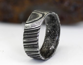 Gibeon Meteorite Ring: Damascus Steel Wedding Band