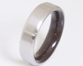 Mens Wood Wedding Band  Titanium Wood Ring  Alternative Wedding Band  Men's wood ring inside wood band