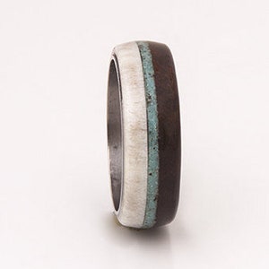 mens wedding ring turquoise men ring titanium wedding band with wood antler ring image 1