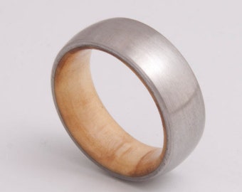 wood ring titanium olive wood ring titanium band mens wedding wood ring inside wood band