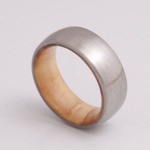 wood ring titanium olive wood ring titanium band mens wedding wood ring inside wood band