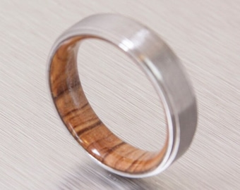 titanium band mens wedding wood ring Titanium and Olive Rings - Mens Wood Rings -wood Wedding Band - Men's wedding Band olive wood ring