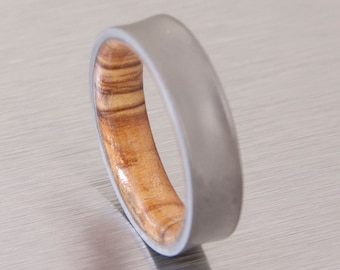 titanium band mens wedding wood ring Titanium and Olive Rings - Mens Wood Rings -wood Wedding Band -Men's wedding Band inside wood band