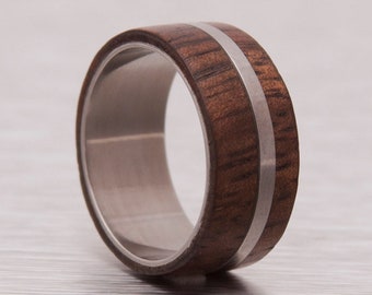 mens wedding band Koa wood ring titanium ring band Hawaiian koa ring flat wedding band man woman ring size 3 to 16