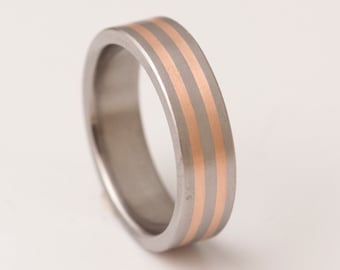 Titanium copper wedding ring // men's wedding band // titanium rings him her