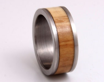 mens wedding band wood ring titanium wedding ring wood 4 to 12 mm flat band anniversary engagement wooden ring