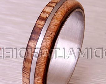 Unique Cherry & Zebra Wood Ring - Titanium Wedding Band