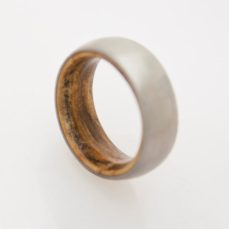 titanium wedding band with inner wood comfort fit inside wood band image 1