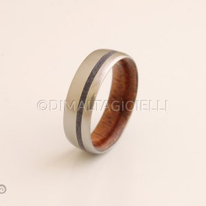 WOOD WEDDING BAND lapis ring with Mahogany Wood titanium wedding band mens wedding ring man jewelry woman ring inside wood band image 6