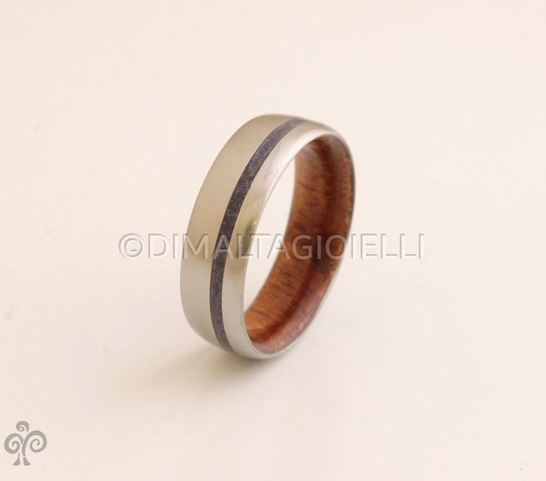 WOOD WEDDING BAND lapis ring with Mahogany Wood titanium wedding band mens wedding ring man jewelry woman ring inside wood band image 6