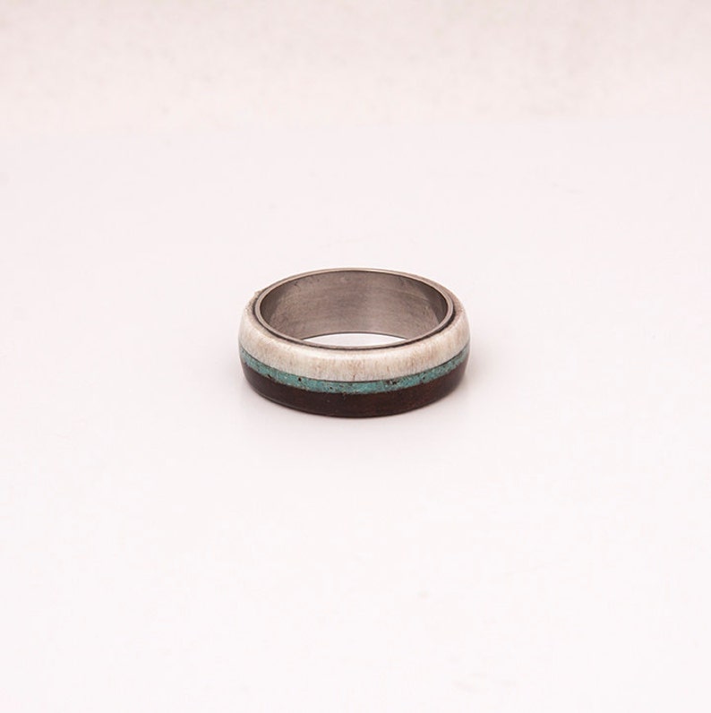 mens wedding ring turquoise men ring titanium wedding band with wood antler ring image 4