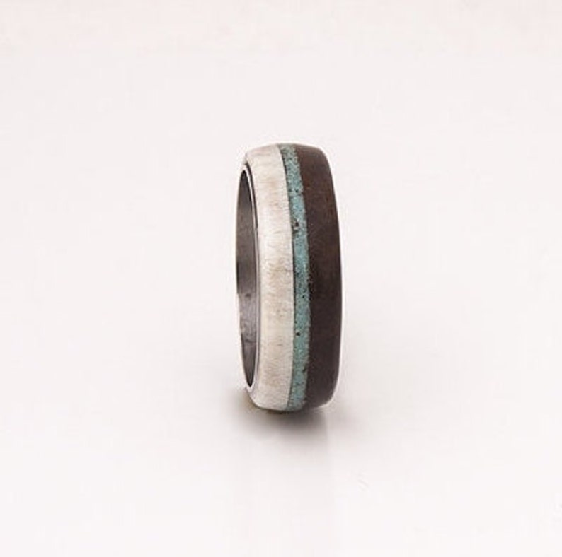 mens wedding ring turquoise men ring titanium wedding band with wood antler ring image 2