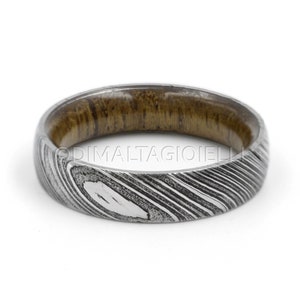 wood ring DAMASCUS steel ring wood wedding band man ring TEAK WOOD ring inside wood band image 4