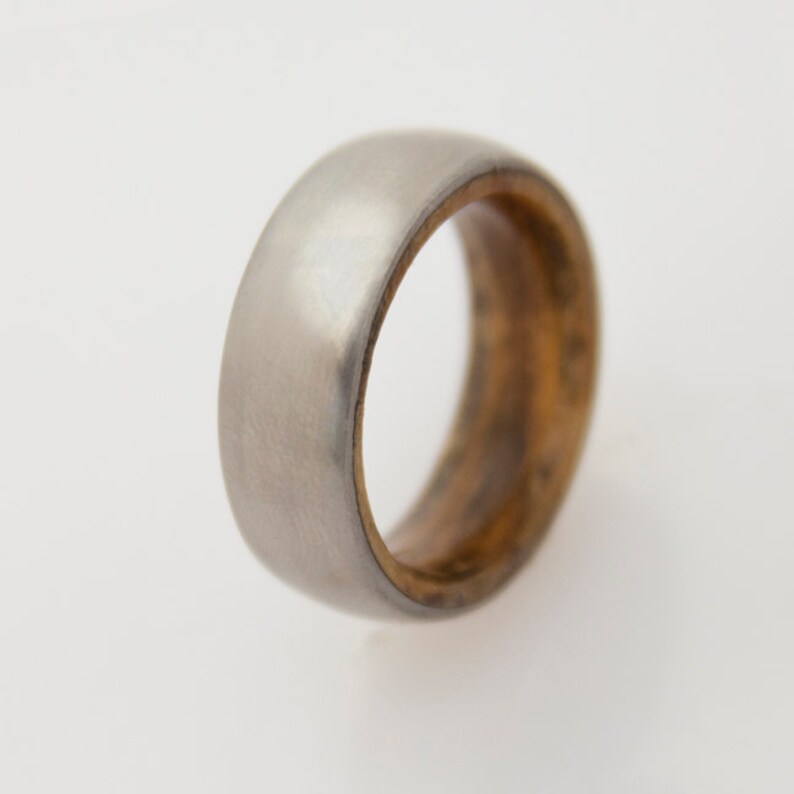 titanium wedding band with inner wood comfort fit inside wood band image 2