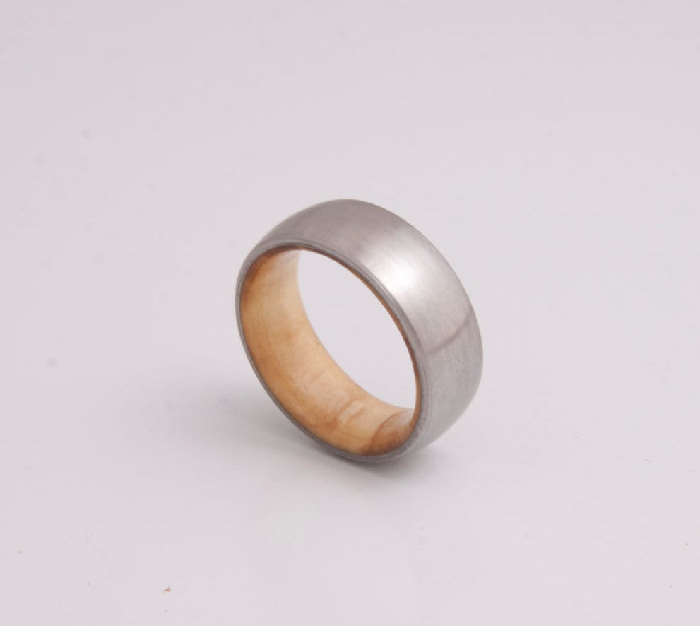 wood ring titanium olive wood ring titanium band mens wedding wood ring inside wood band