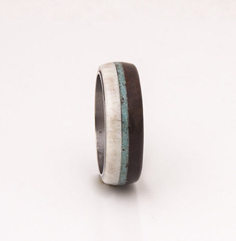 mens wedding ring turquoise men ring titanium wedding band with wood antler ring image 1