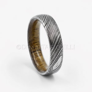 wood ring DAMASCUS steel ring wood wedding band man ring TEAK WOOD ring inside wood band image 5