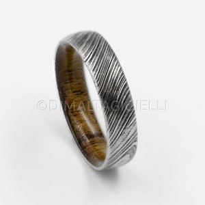 wood ring DAMASCUS steel ring wood wedding band man ring TEAK WOOD ring inside wood band image 2