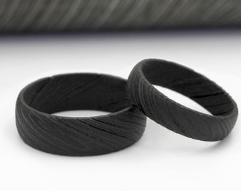 Damascus Steel Wedding Rings Set: Black Dome Unisex Bands