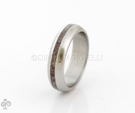 Dinosaur Bone Ring: Titanium Wedding Band with Petrified Fossil