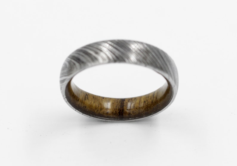wood ring DAMASCUS steel ring wood wedding band man ring TEAK WOOD ring inside wood band