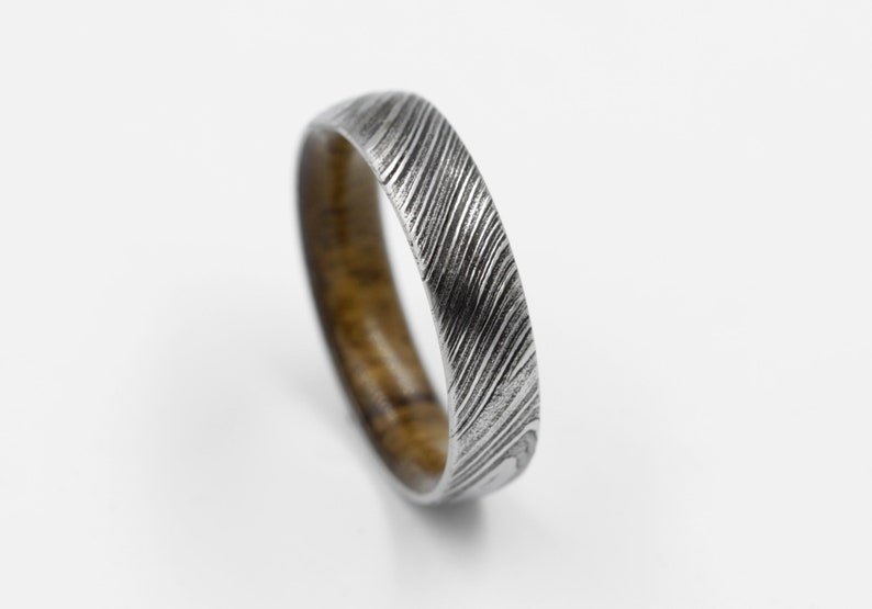 wood ring DAMASCUS steel ring wood wedding band man ring TEAK WOOD ring inside wood band
