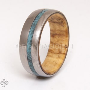 Mens Titanium and Turquoise wedding band wood ring olive wood ring mens wedding band inside wood band