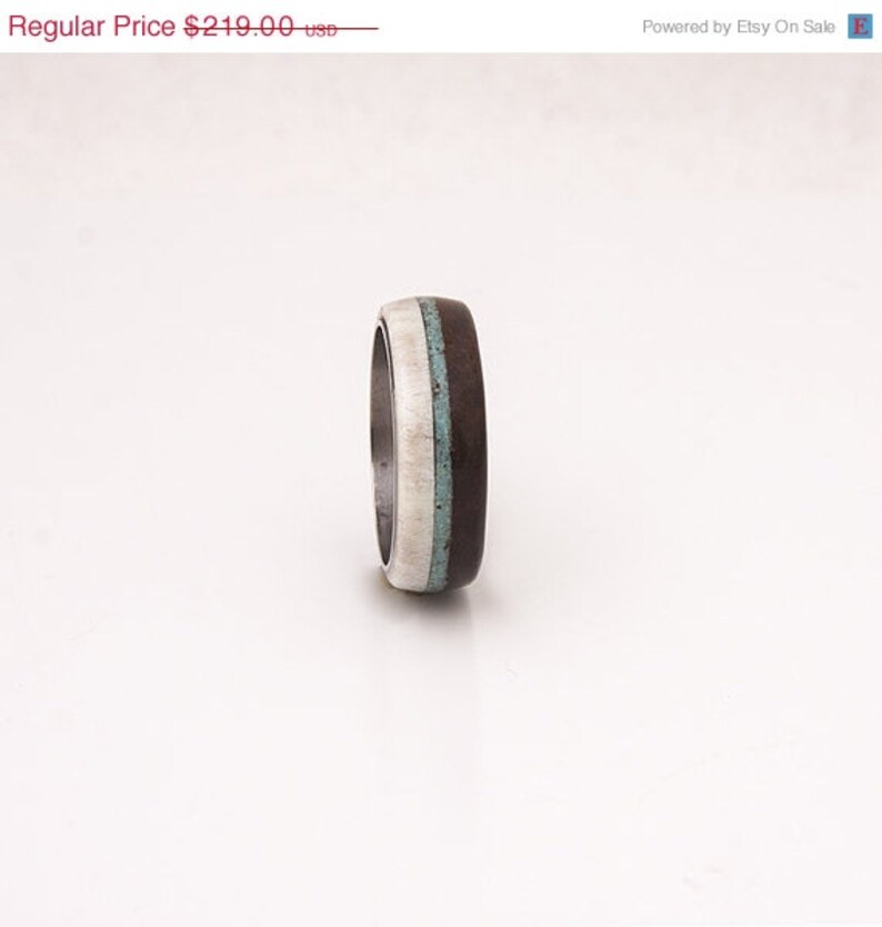 mens wedding ring turquoise men ring titanium wedding band with wood antler ring image 3