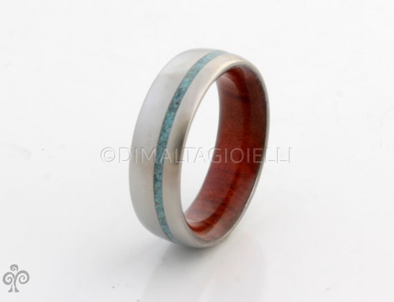 turquoise wedding ring wood ring wood wedding band red heart ring mens wedding ring man jewelry woman wedding ring inside wood band