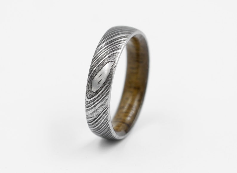 wood ring DAMASCUS steel ring wood wedding band man ring TEAK WOOD ring inside wood band