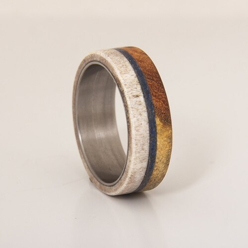 Antler Lapis Wedding Band // Mens Wedding Ring Band // - Etsy